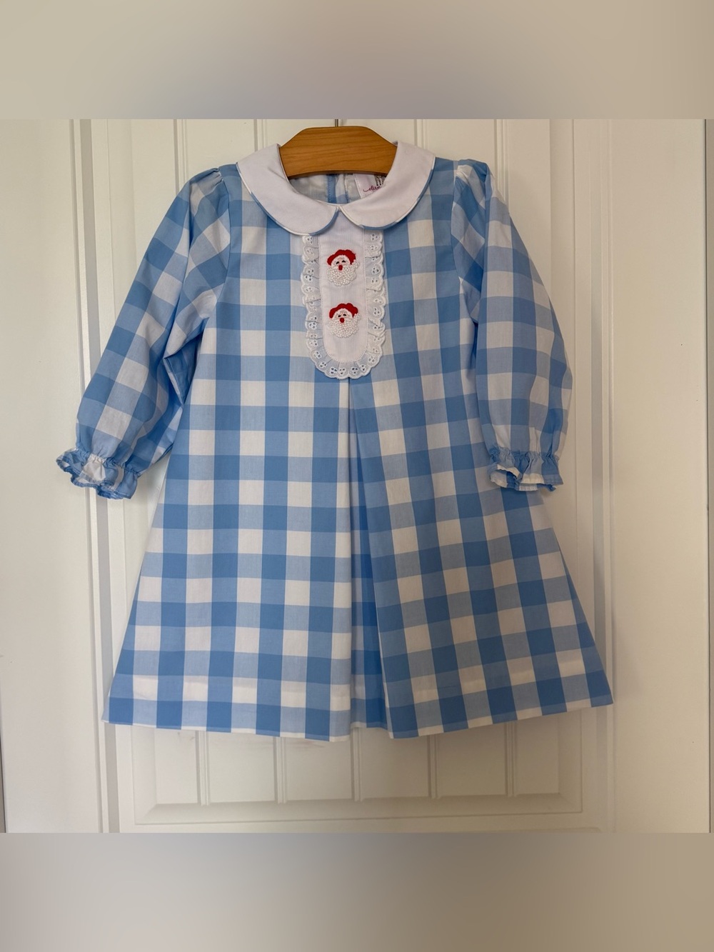 Eliza James Girls 4T Blue Gingham Christmas Santa Dress Holiday Peter Pan Collar